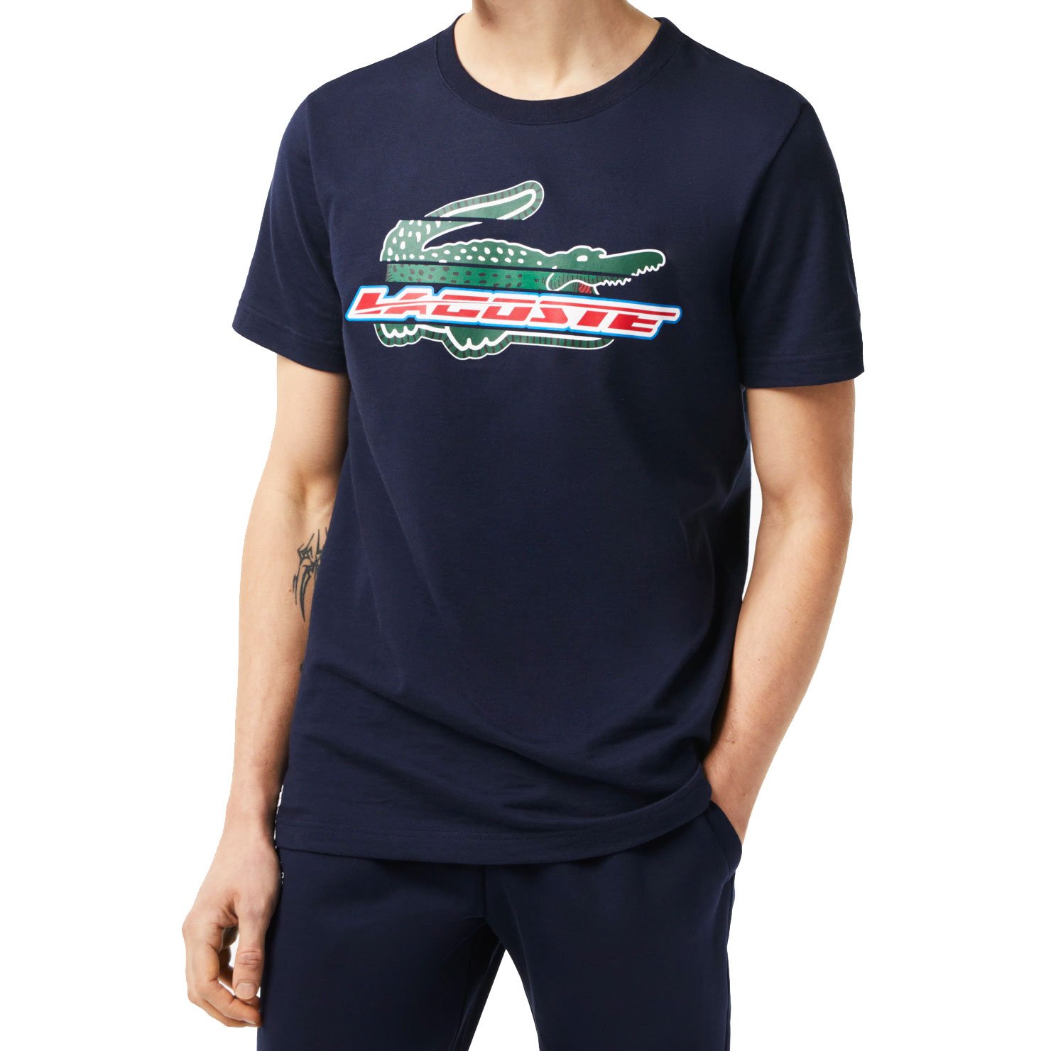 Camiseta Lacoste Sport Manga Curta Big Logo Preta