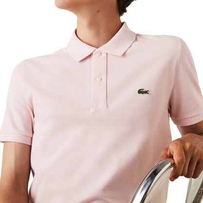 Camisa Polo Lacoste MC Slim Fit Piquet Marinho/ Rosa