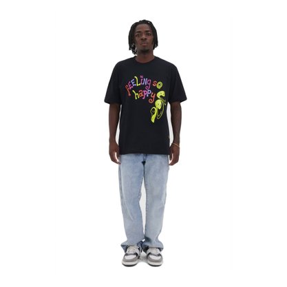 Camiseta Baw Manga Curta Illusion Smiley Preto