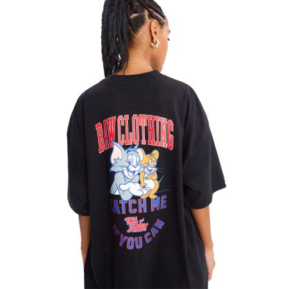 Camiseta Baw Manga Curta Over Together Tom & Jerry Preto