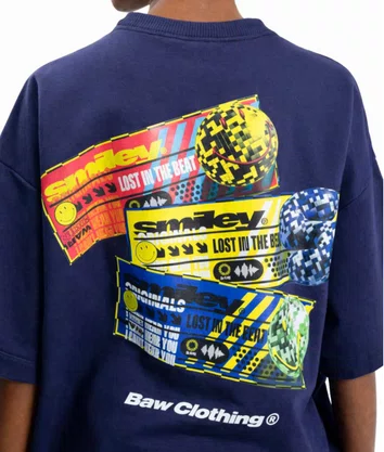 Camiseta Baw Manga Curta Oversized Smiley Tickets Roxo