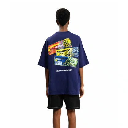 Camiseta Baw Manga Curta Oversized Smiley Tickets Roxo