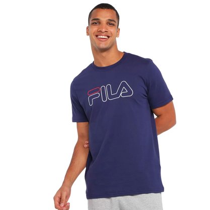 Camiseta Fila Manga Curta Letter Outline Azul Marinho