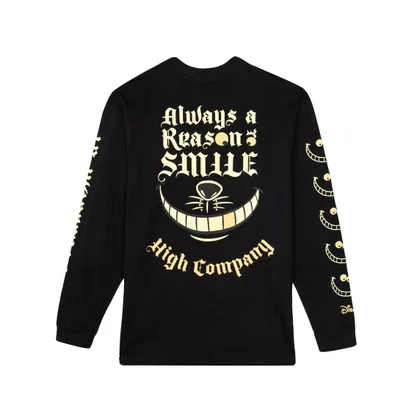 Camiseta High Manga Longa Cheshire Alice in Wonderland Preta