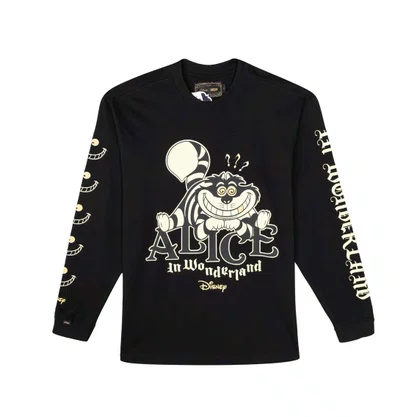 Camiseta High Manga Longa Cheshire Alice in Wonderland Preta