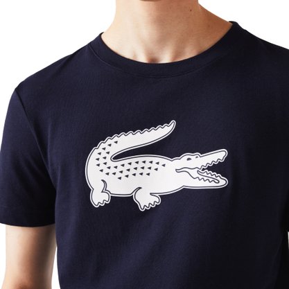 Camiseta Lacoste Manga Curta Sport Crocodilo 3D Preto ou Marinho