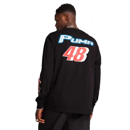 Camiseta Puma Manga Longa Graphics Moto Relaxed Preta
