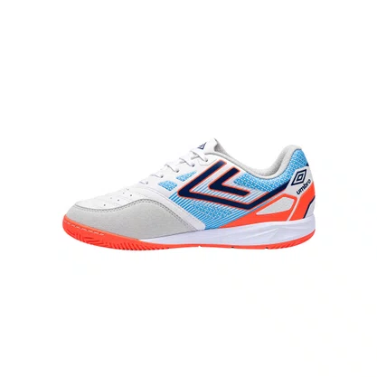 Chuteira Umbro Futsal Pro 5 Club Junior Branco/ Coral