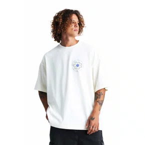 Camiseta Baw Manga Curta Oversized Flower x Smiley Off White
