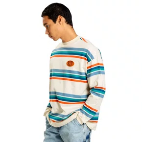 Camiseta Baw Manga Longa Stripes Authentic Bege