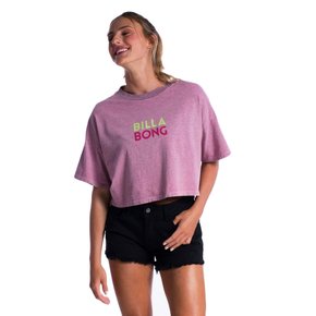 Camiseta Billabong Cropped Manga Curta Block Rosa
