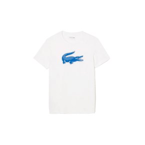 Camiseta Lacoste Manga Curta Sport Crocodilo 3D Branco ou Azul